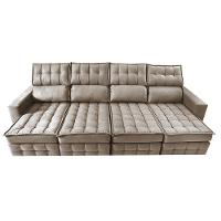Sofá Retrátil e Reclinável 3,20m Molas Ensacadas e Costura Tripla Cama inBox Nobre Suede Bege - 5