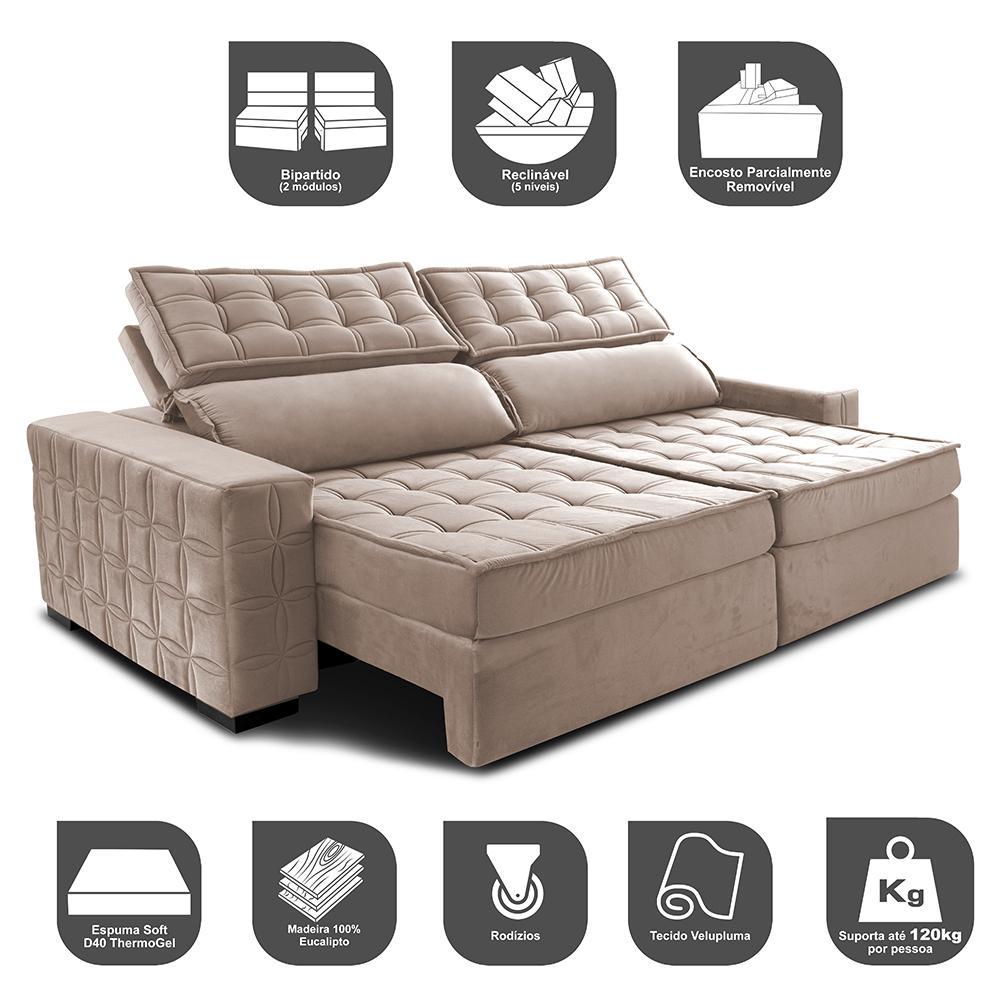 Sofá Retrátil e Reclinável 3,15m Cama inBox Big Star com SoftGel D40 Velupluma Bege - 3