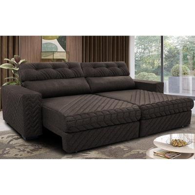 Sofá Retrátil e Reclinável 3,15m Molas Ensacadas Cama inBox Style Thermo Gel Linho Marrom