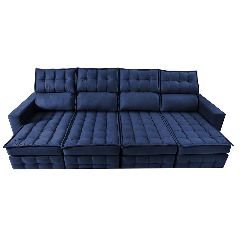 Sofá Retrátil e Reclinável 3,20m Molas Ensacadas e Costura Tripla Cama inBox Nobre Suede Azul - 5