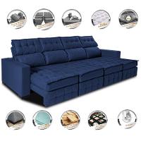 Sofá Retrátil e Reclinável 3,20m Molas Ensacadas e Costura Tripla Cama inBox Nobre Suede Azul - 3