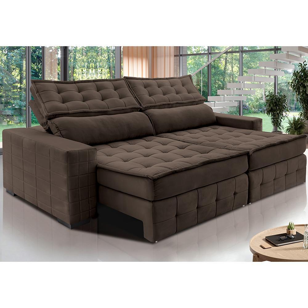 Sofá Retrátil e Reclinável 3,15m Cama inBox Big Puffer com SoftGel D40 Velupluma Café - 1