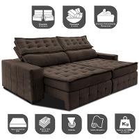 Sofá Retrátil e Reclinável 3,15m Cama inBox Big Puffer com SoftGel D40 Velupluma Café - 3