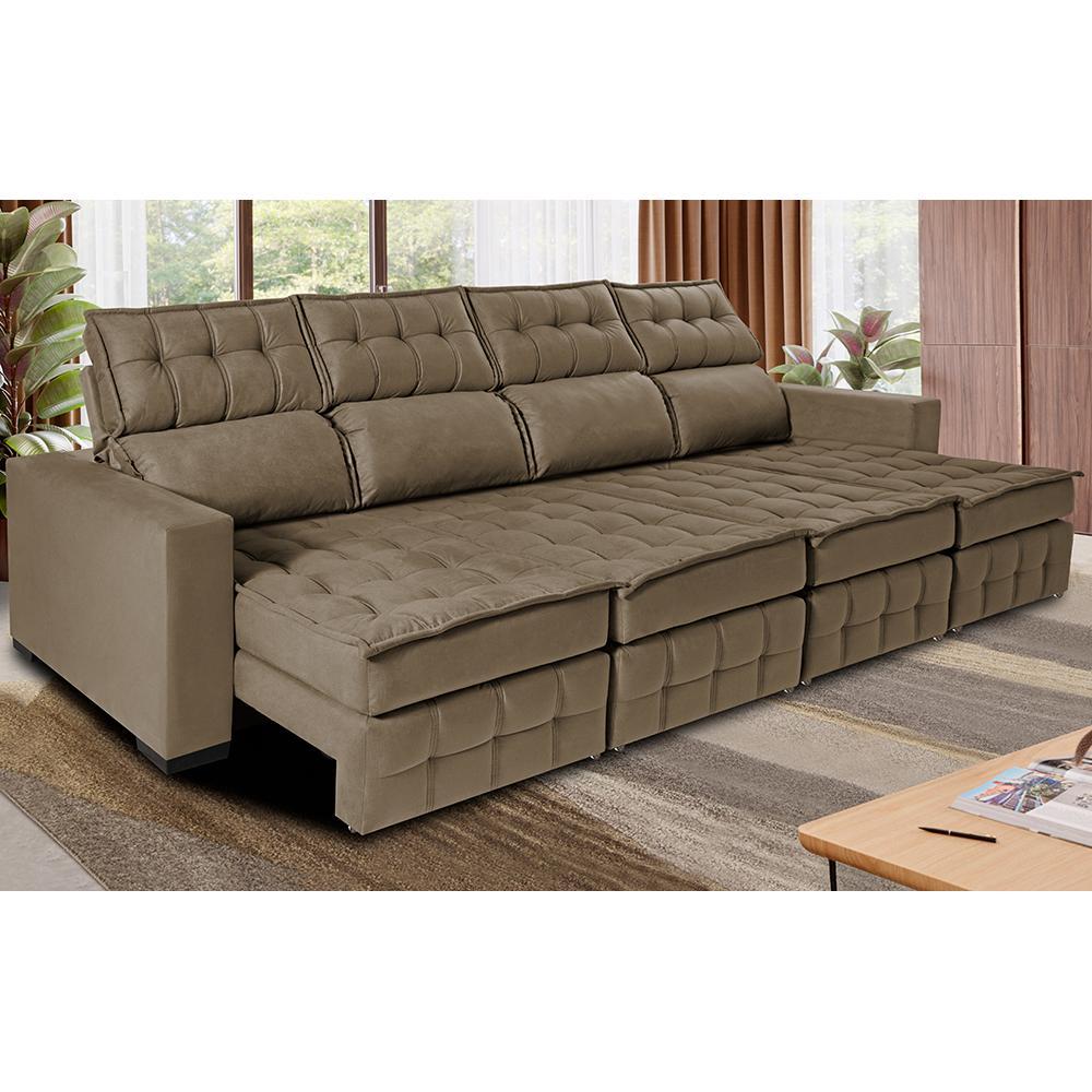 Sofá Retrátil e Reclinável 3,20m Molas Ensacadas e Costura Tripla Cama inBox Nobre Suede Castor - 1