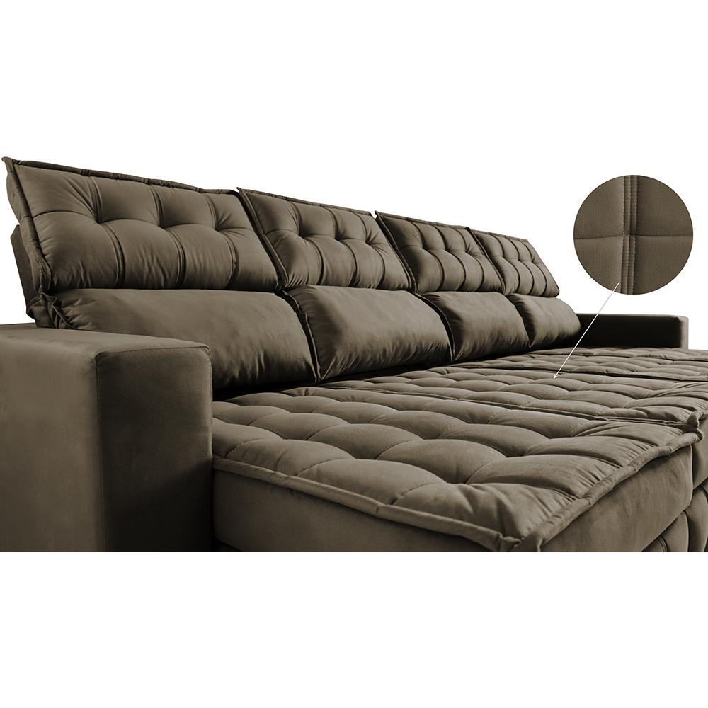Sofá Retrátil e Reclinável 3,20m Molas Ensacadas e Costura Tripla Cama inBox Nobre Suede Castor - 4