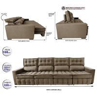 Sofá Retrátil e Reclinável 3,20m Molas Ensacadas e Costura Tripla Cama inBox Nobre Suede Castor - 2