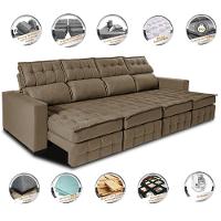 Sofá Retrátil e Reclinável 3,20m Molas Ensacadas e Costura Tripla Cama inBox Nobre Suede Castor - 3