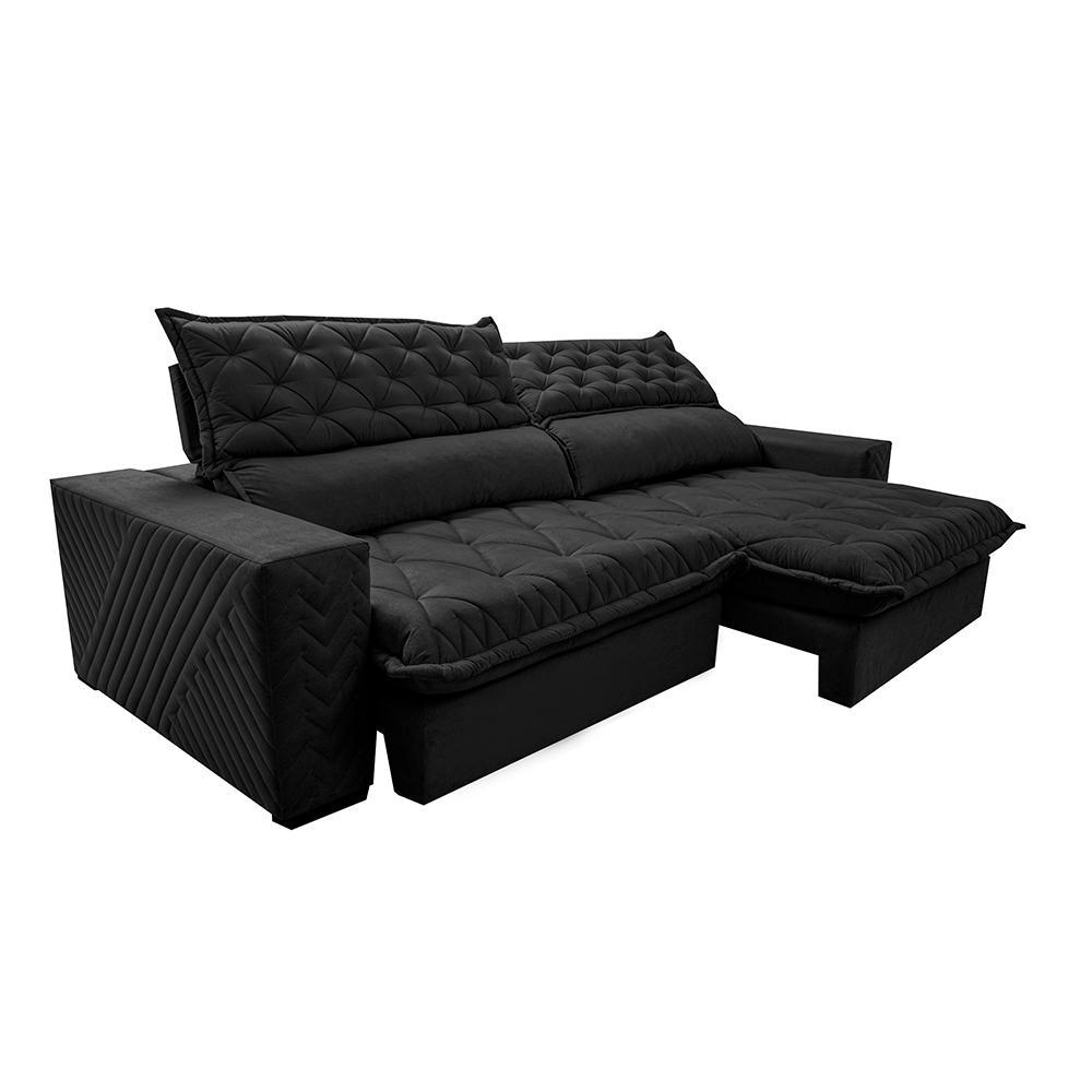 Sofá Retrátil e Reclinável 3,15m Molas Ensacadas Cama inBox Spazus com Bordado 3D Velusoft Preto - 7