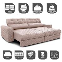 Sofá Retrátil e Reclinável 3,15m Molas Ensacadas Cama inBox Style Thermo Gel Linho Bege Claro - 3