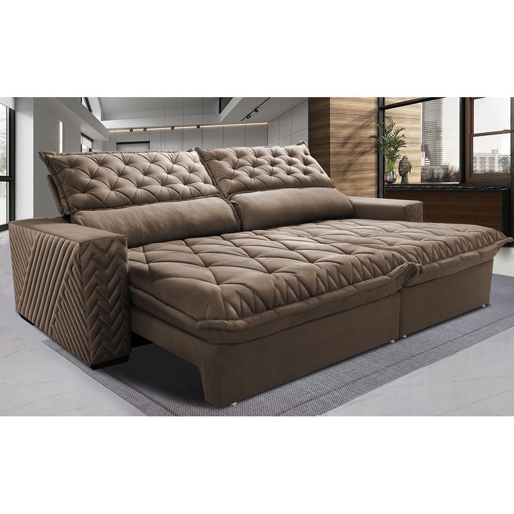 Sofá Retrátil e Reclinável 3,15m Molas Ensacadas Cama inBox Spazus com Bordado 3D Velusoft Castor - 2