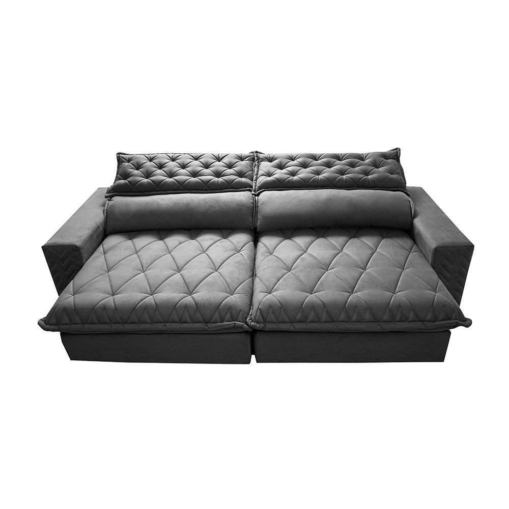 Sofá Retrátil e Reclinável 3,15m Molas Ensacadas Cama inBox Spazus com Bordado 3D Velusoft Cinza - 5