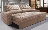 Sofá Retrátil e Reclinável 3,15m Molas Ensacadas Cama inBox Spazus com Bordado 3D Velusoft Bege - 1