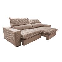 Sofá Retrátil e Reclinável 3,15m Molas Ensacadas Cama inBox Spazus com Bordado 3D Velusoft Bege - 7