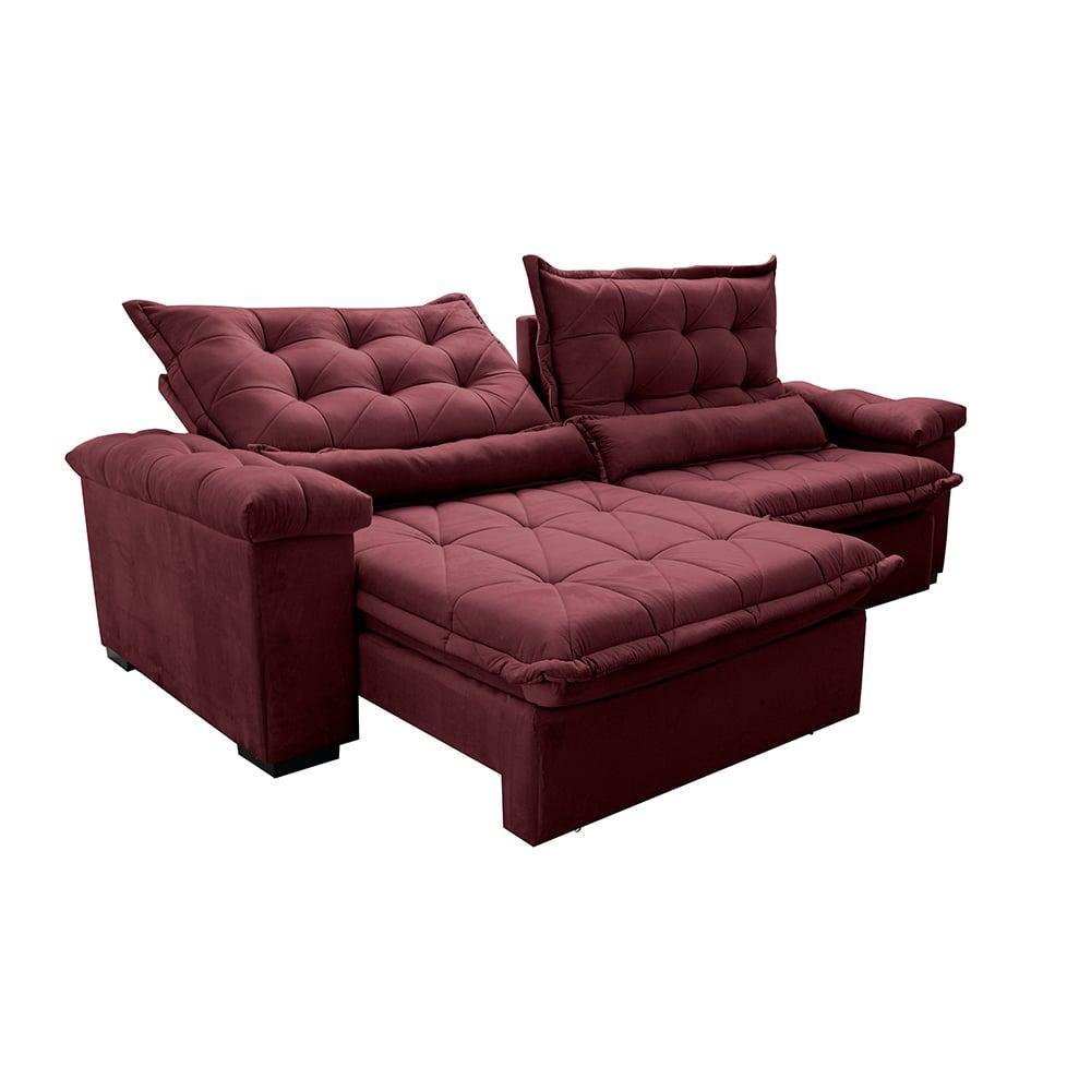 Sofá Retrátil e Reclinável 3,15m Cama inBox Big Fresh com SoftGel D40 Velupluma Vinho - 7