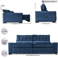 Sofá Retrátil e Reclinável 3,15m Cama inBox Big Puffer com SoftGel D40 Velupluma Azul - 2