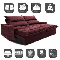 Sofá Retrátil e Reclinável 3,15m Molas Ensacadas Cama inBox Elegance com ThermoGel Velusoft Vinho - 3