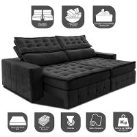 Sofá Retrátil e Reclinável 3,15m Cama inBox Big Puffer com SoftGel D40 Velupluma Preto - 3