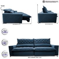 Sofá Retrátil e Reclinável 3,15m Molas Ensacadas Cama inBox Spazus com Bordado 3D Velusoft Azul - 2