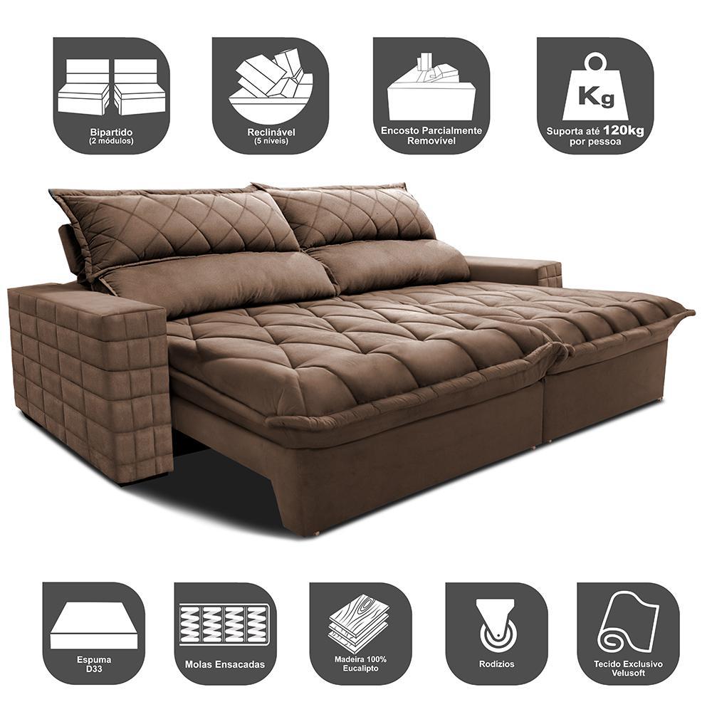 Sofá Retrátil e Reclinável 3,15m Molas Ensacadas Cama inBox Elegance com ThermoGel Velusoft Castor - 3