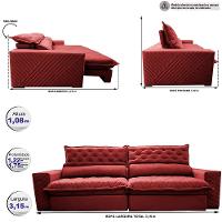 Sofá Retrátil e Reclinável 3,15m Molas Ensacadas Cama inBox Spazus com Bordado 3D Velusoft Vermelho - 2