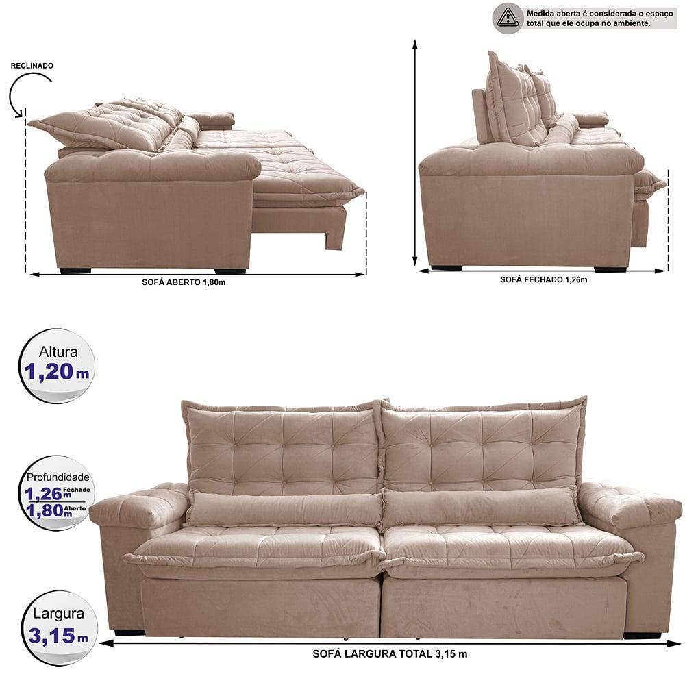 Sofá Retrátil e Reclinável 3,15m Cama inBox Big Fresh com SoftGel D40 Velupluma Bege - 2