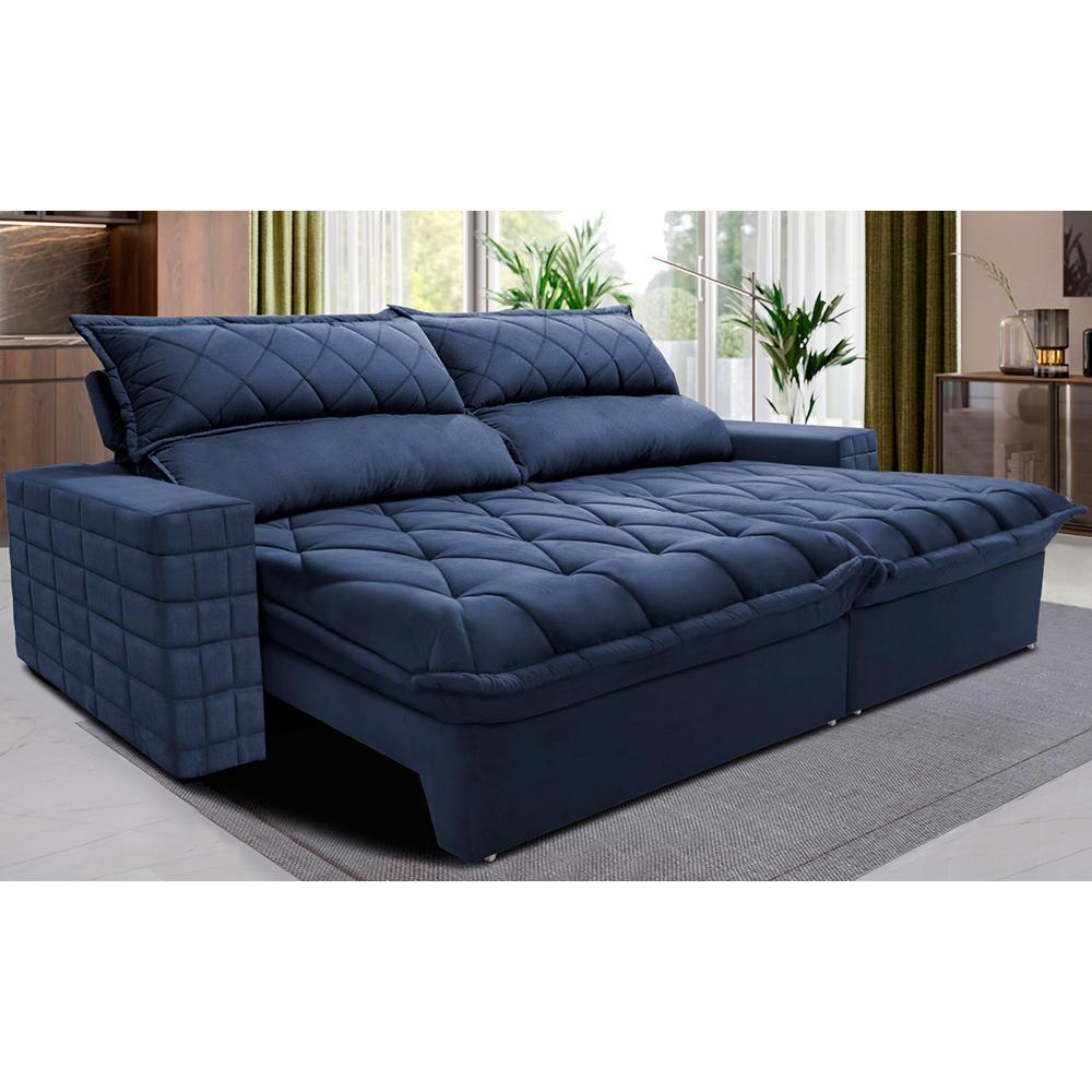 Sofá Retrátil e Reclinável 3,15m Molas Ensacadas Cama inBox Elegance com ThermoGel Velusoft Azul - 1