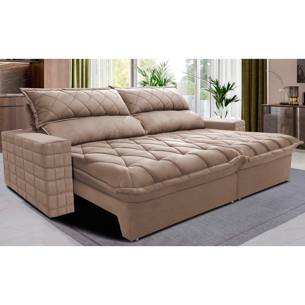 Sofá Retrátil e Reclinável 3,15m Molas Ensacadas Cama inBox Elegance com ThermoGel Velusoft Bege - 1