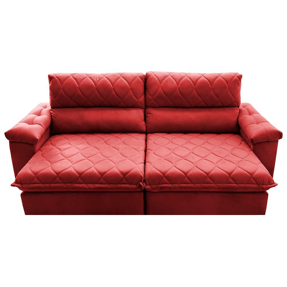 Sofá Retrátil e Reclinável 3,15m Molas Ensacadas Cama inBox Big Home com Bordado Velusoft Vermelho - 5
