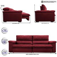 Sofá Retrátil e Reclinável 3,15m Molas Ensacadas Cama inBox Big Home com Bordado 3D Velusoft Vinho - 2