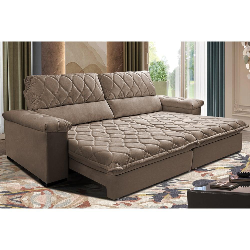 Sofá Retrátil e Reclinável 3,15m Molas Ensacadas Cama inBox Big Home com Bordado 3D Velusoft Castor - 1