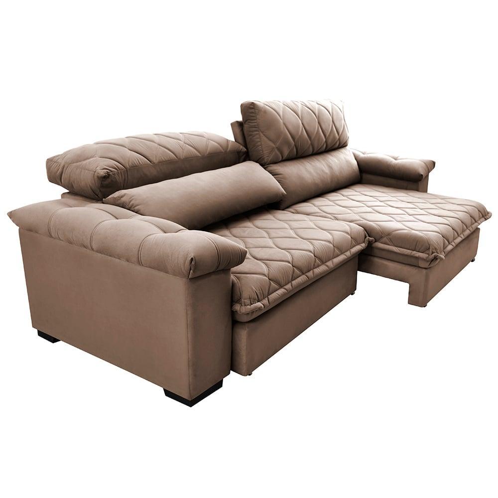 Sofá Retrátil e Reclinável 3,15m Molas Ensacadas Cama inBox Big Home com Bordado 3D Velusoft Castor - 8