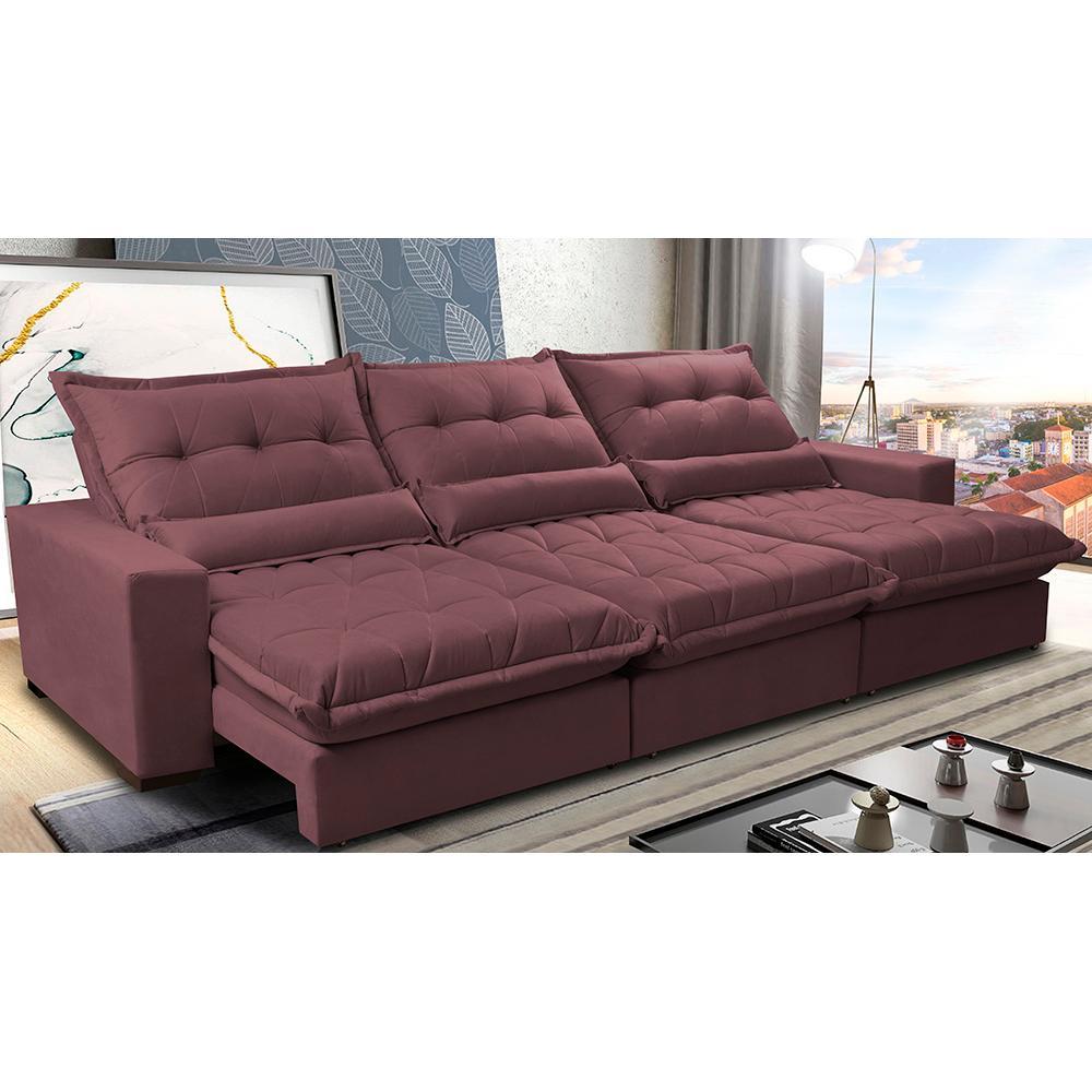 Sofá Retrátil e Reclinável 3,82m com Molas Ensacadas Cama Inbox Soft Tecido Suede Velusoft Vinho - 1
