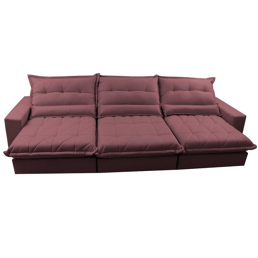 Sofá Retrátil e Reclinável 3,82m com Molas Ensacadas Cama Inbox Soft Tecido Suede Velusoft Vinho - 5