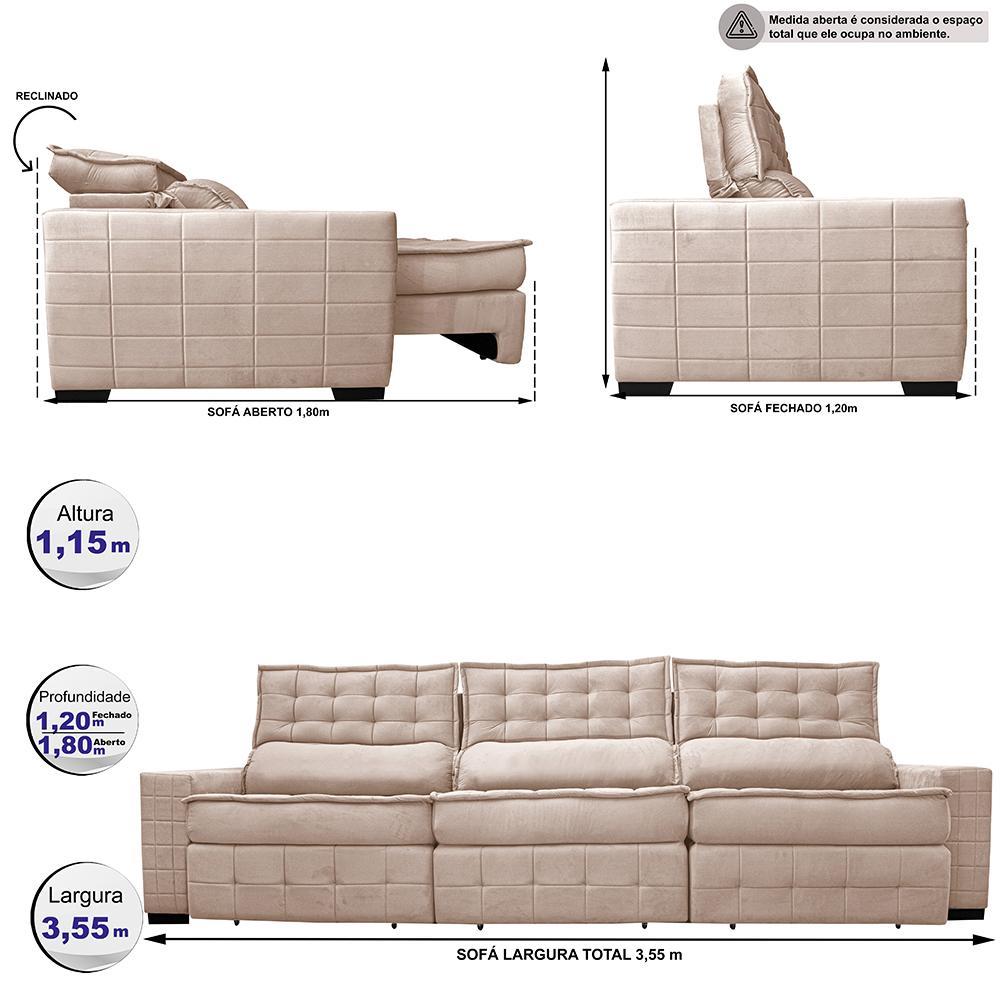 Sofá Retrátil e Reclinável 3,55m Cama inBox Big Puffer com SoftGel D40 Velupluma Bege - 2
