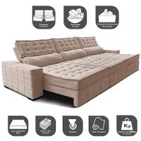 Sofá Retrátil e Reclinável 3,55m Cama inBox Big Puffer com SoftGel D40 Velupluma Bege - 3