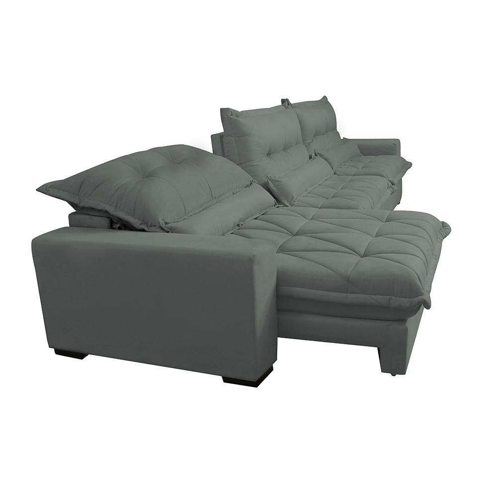 Sofá Retrátil e Reclinável 3,52m com Molas Ensacadas Cama Inbox Soft Tecido Suede Velusoft Cinza - 7