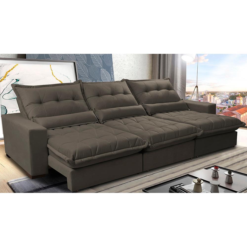 Sofá Retrátil e Reclinável 3,52m com Molas Ensacadas Cama Inbox Soft Tecido Suede Velusoft Café - 1