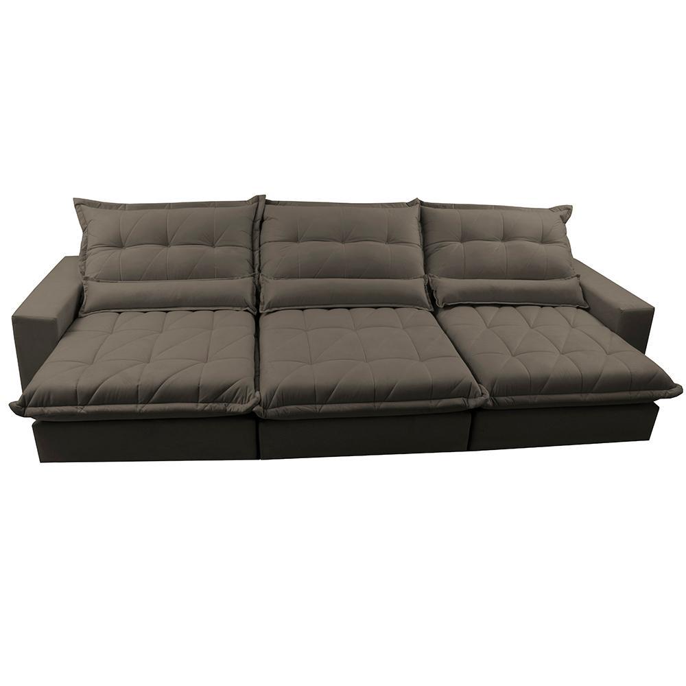 Sofá Retrátil e Reclinável 3,82m com Molas Ensacadas Cama Inbox Soft Tecido Suede Velusoft Café - 5