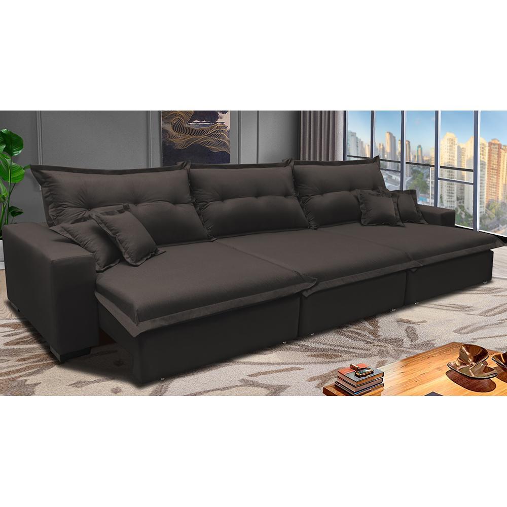 Sofá Retrátil e Reclinável 3,82m com Molas Ensacadas Cama inBox Prime Tecido Linho Marrom - 1