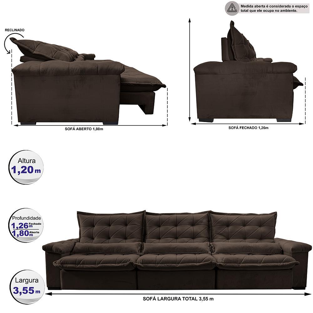 Sofá Retrátil e Reclinável 3,55m Cama inBox Big Fresh com SoftGel D40 Velupluma Café - 2