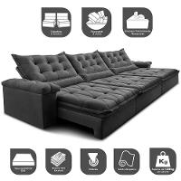 Sofá Retrátil e Reclinável 3,55m Cama inBox Big Fresh com SoftGel D40 Velupluma Cinza - 3