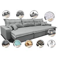 Sofá Retrátil e Reclinável 3,82m com Molas Ensacadas Cama inBox Prime Tecido Linho Cinza Claro - 3