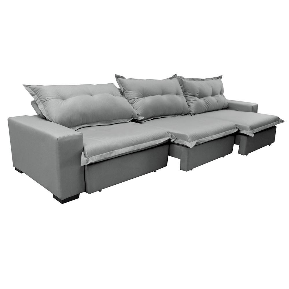 Sofá Retrátil e Reclinável 3,52m com Molas Ensacadas Cama inBox Prime Tecido Linho Cinza Claro - 8