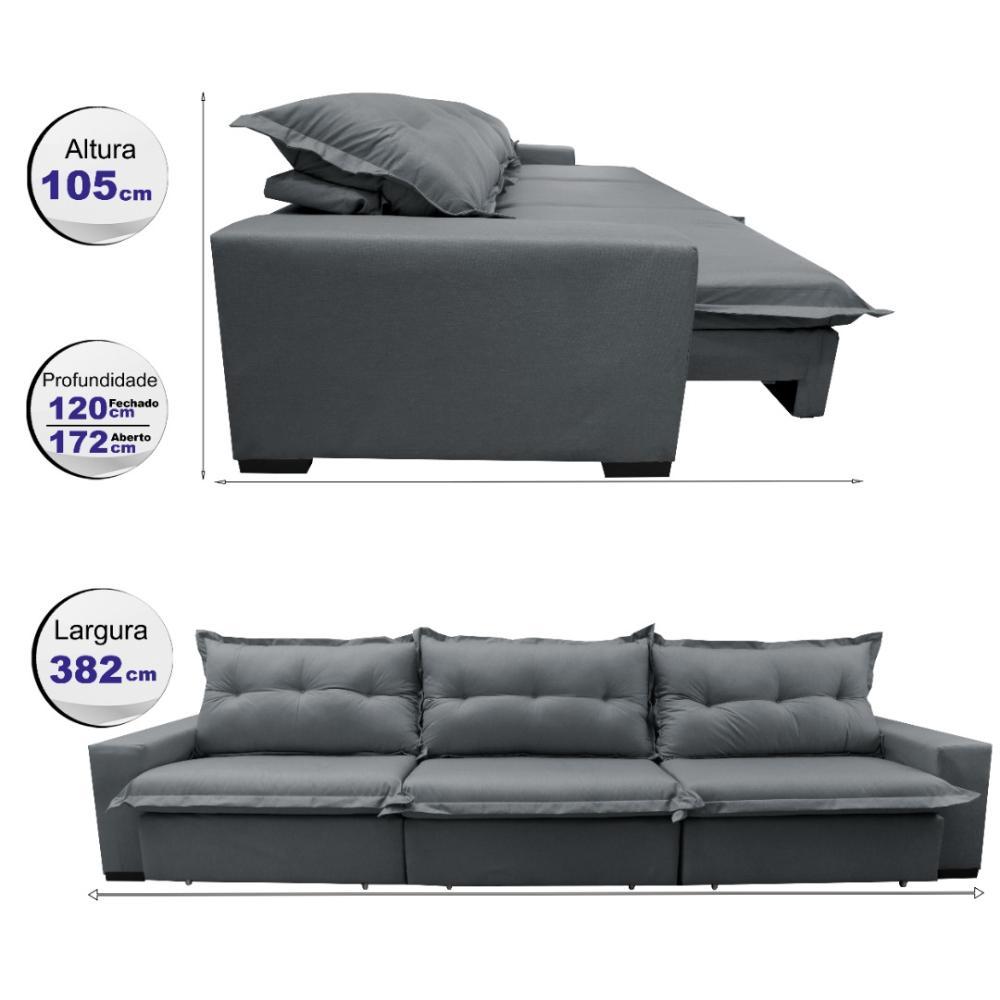 Sofá Retrátil e Reclinável 3,82m com Molas Ensacadas Cama inBox Prime Tecido Linho Cinza Escuro - 2