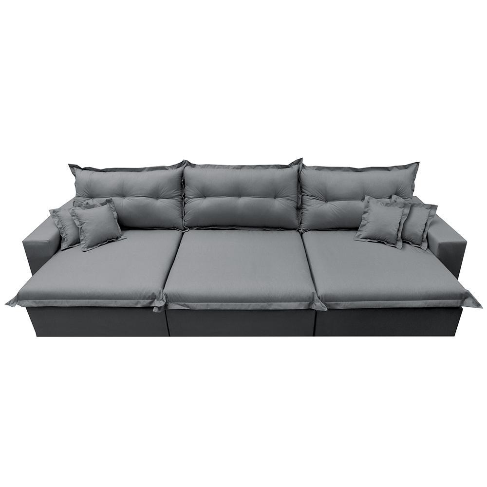 Sofá Retrátil e Reclinável 3,82m com Molas Ensacadas Cama inBox Prime Tecido Linho Cinza Escuro - 5