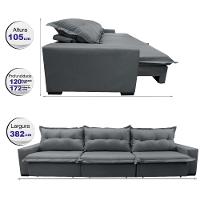 Sofá Retrátil e Reclinável 3,82m com Molas Ensacadas Cama inBox Prime Tecido Linho Cinza Escuro - 2