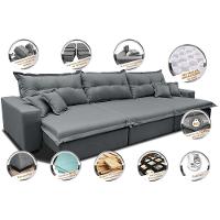 Sofá Retrátil e Reclinável 3,82m com Molas Ensacadas Cama inBox Prime Tecido Linho Cinza Escuro - 3