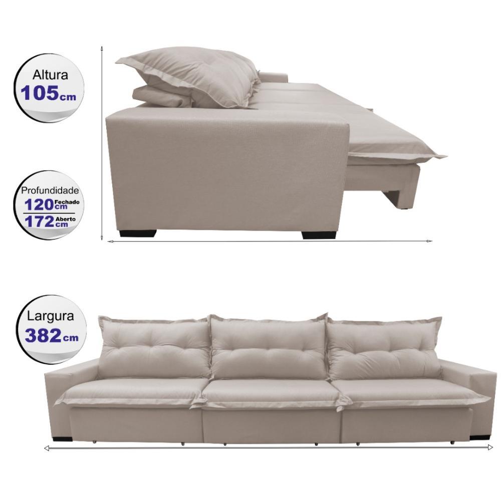 Sofá Retrátil e Reclinável 3,82m com Molas Ensacadas Cama inBox Prime Tecido Linho Bege Claro - 2