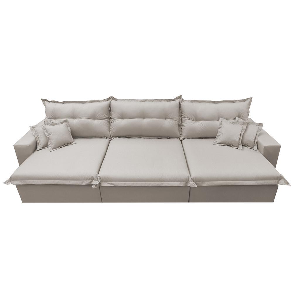 Sofá Retrátil e Reclinável 3,82m com Molas Ensacadas Cama inBox Prime Tecido Linho Bege Claro - 5