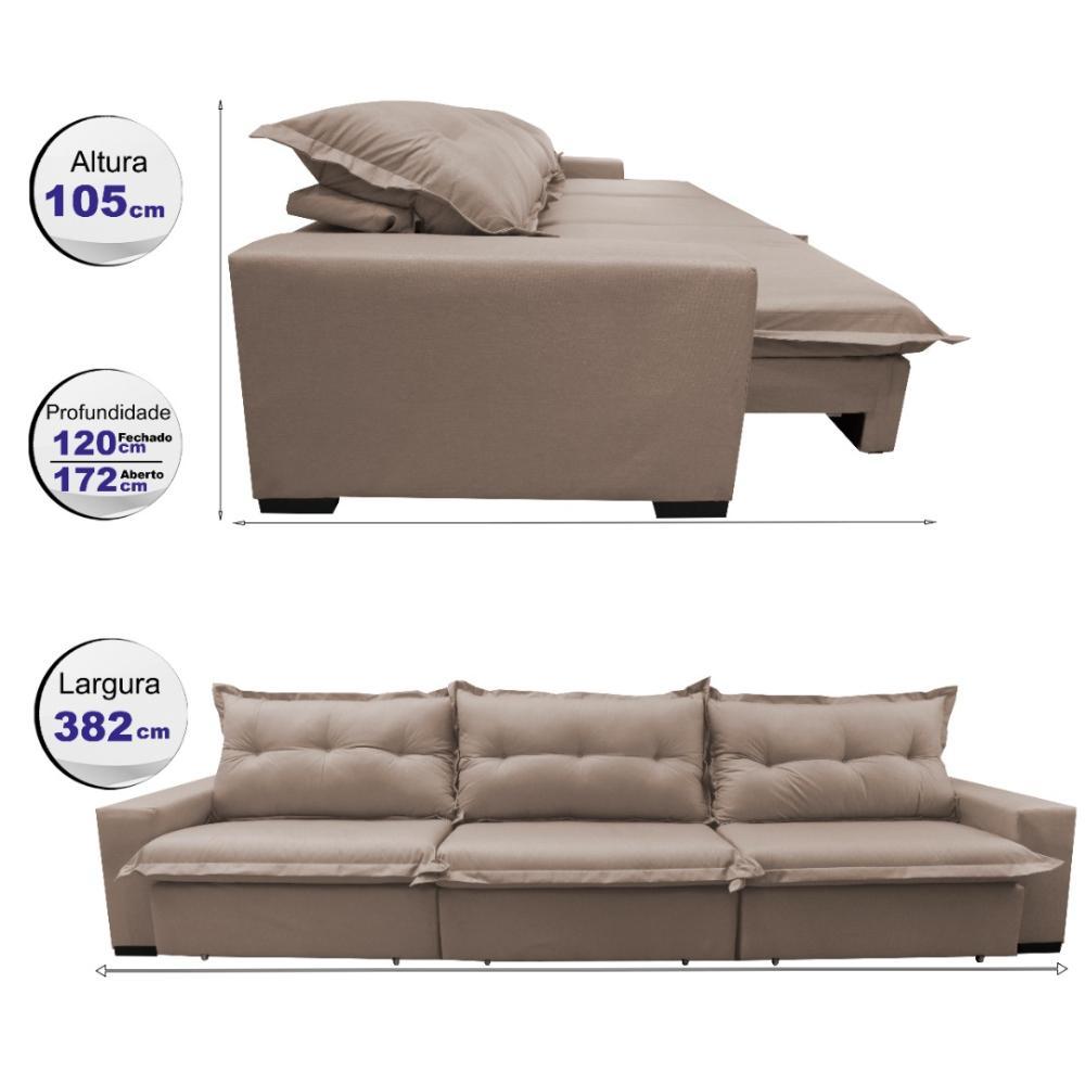 Sofá Retrátil e Reclinável 3,82m com Molas Ensacadas Cama inBox Prime Tecido Linho Bege Escuro - 2